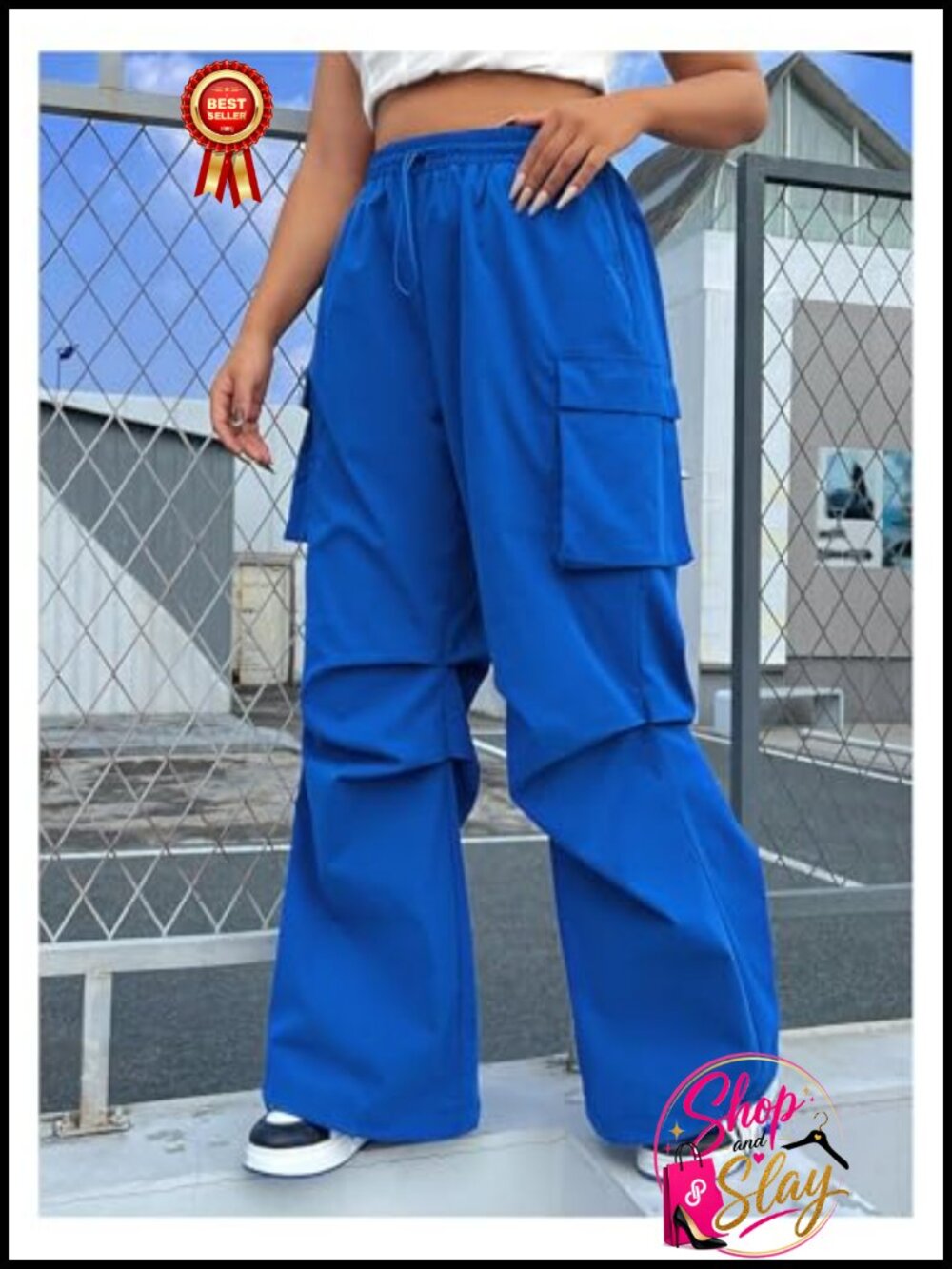 Plus Size Wide Leg Cargo Pants High Waist Drawstring